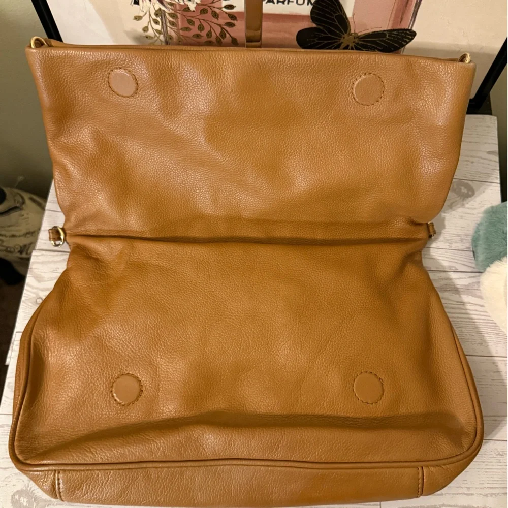 Tory Burch Brown Leather Amanda Foldover Crossbody Bag